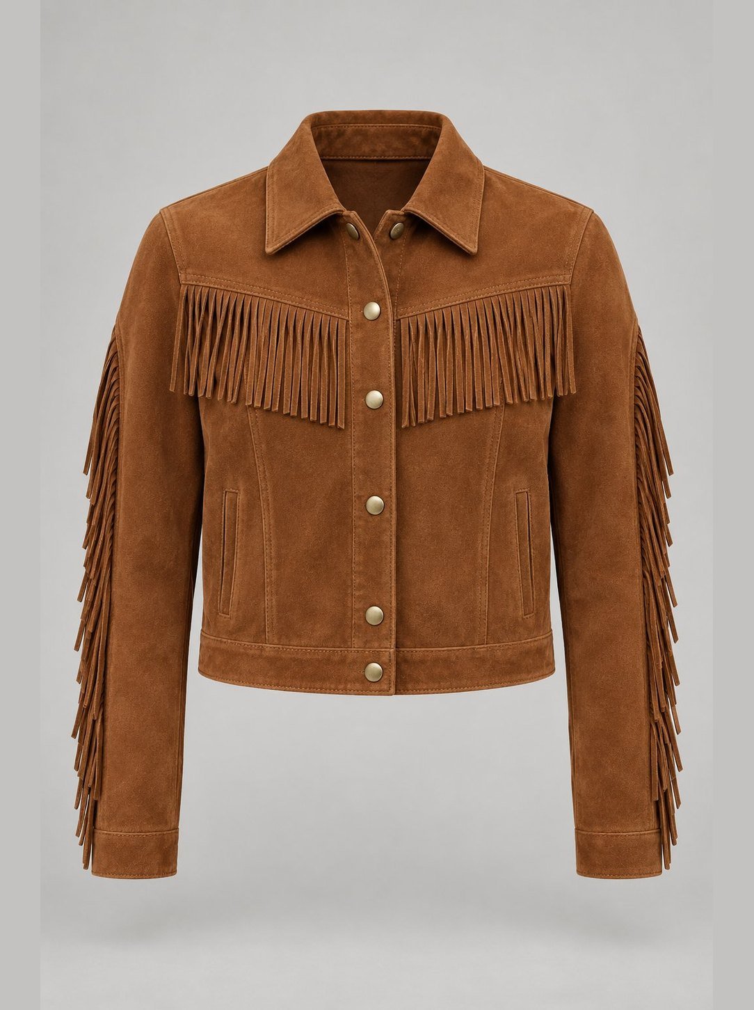 Cropped Fringe Suede Jacket — wholesale and private label by SAIREX Global (design render)