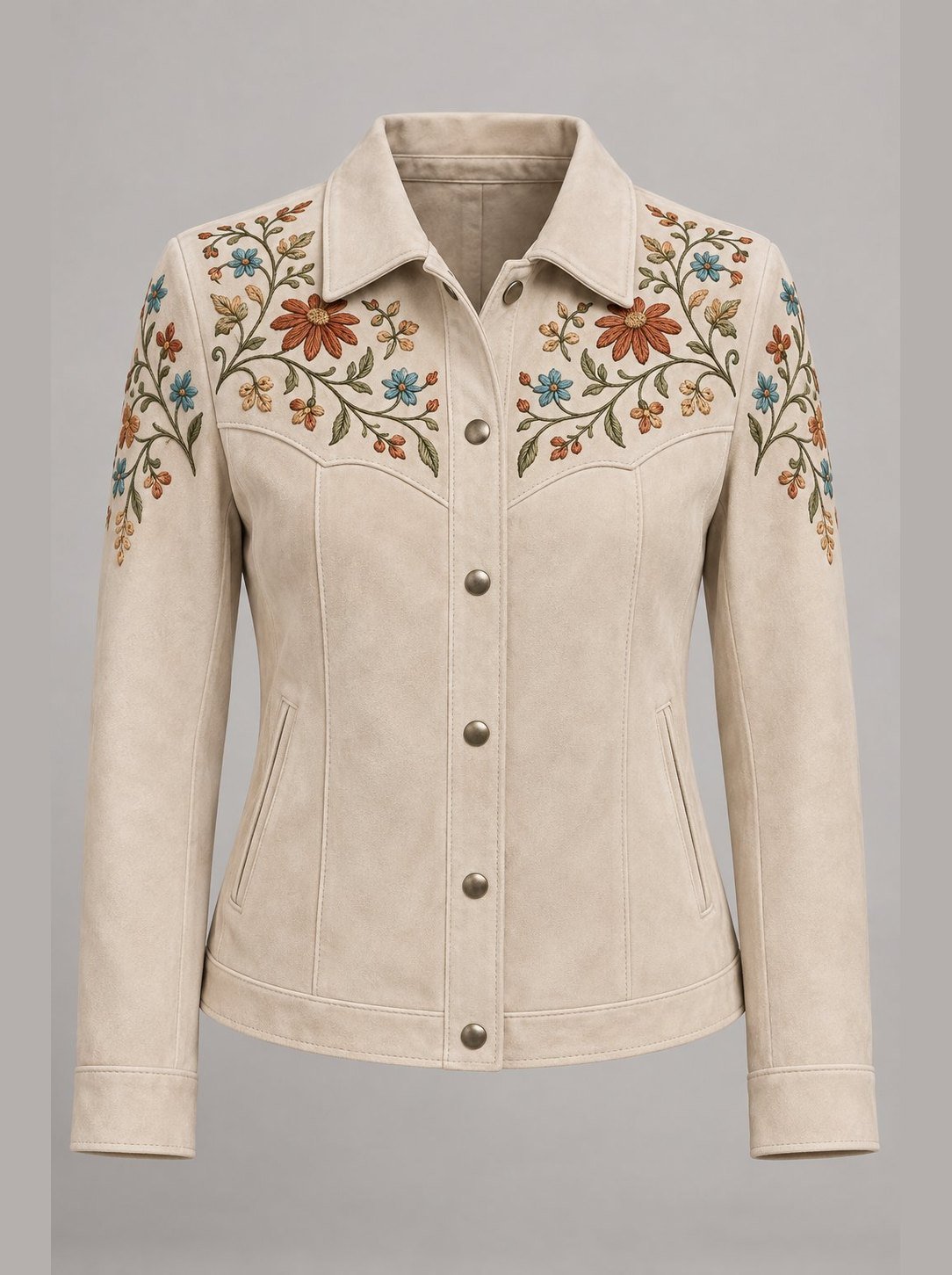 Hand-Embroidered Suede Jacket — wholesale and private label by SAIREX Global (design render)